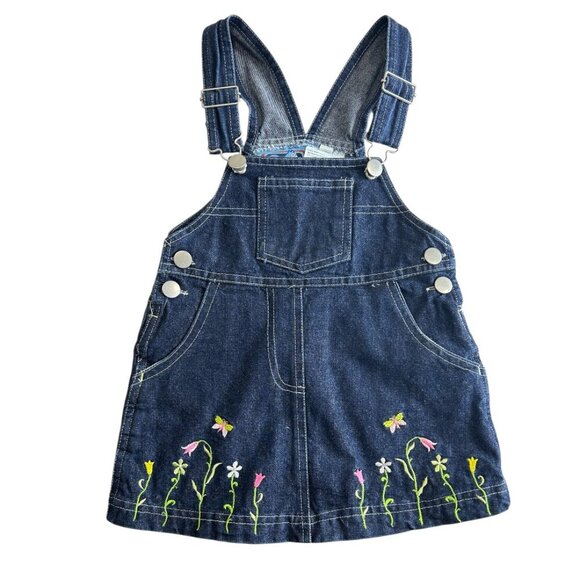 Vtg Girls Denim Embroidered Skirtall Sz 12M Floral Butterfly Spiffy Kids Brand - Picture 1 of 6